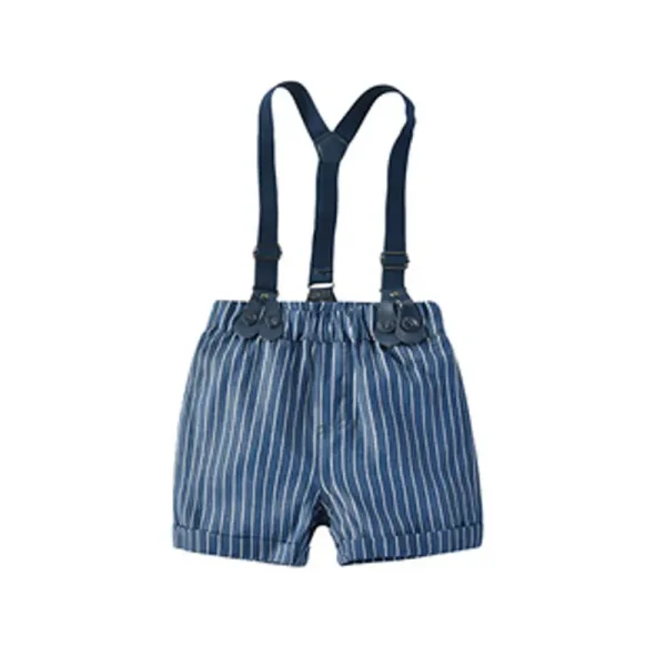 加工定制 男宝宝绅士套装 夏季新款儿童短袖短裤爬服卡通条纹哈衣