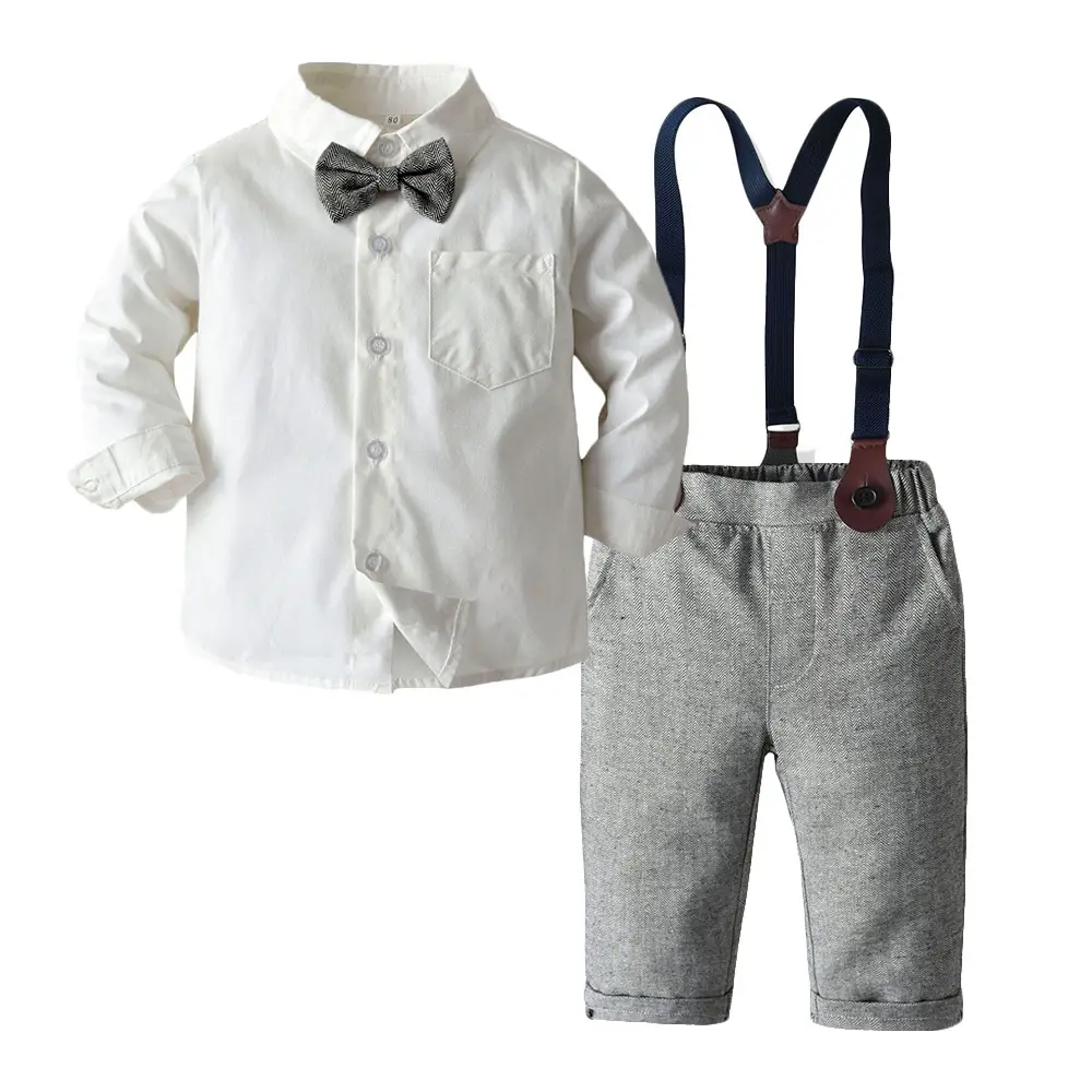 韩版童装 秋冬长袖棉白衬衫长裤生日花童礼服 男童冬装套装 现货