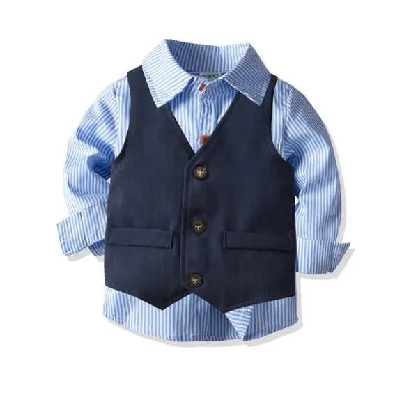 加工定制 男童礼服套装 正装宝宝绅士马甲条纹衬衣英伦绅士四件套