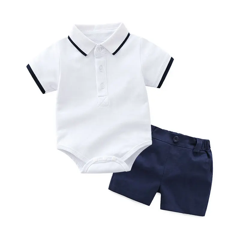 加工定制 外贸夏季男童Polo衫短袖马球衫哈衣翻领棉短裤两件套装