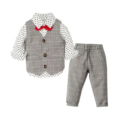 加工定制 跨境外贸童装婴幼服饰男宝宝短袖爬服领结背带套装礼服