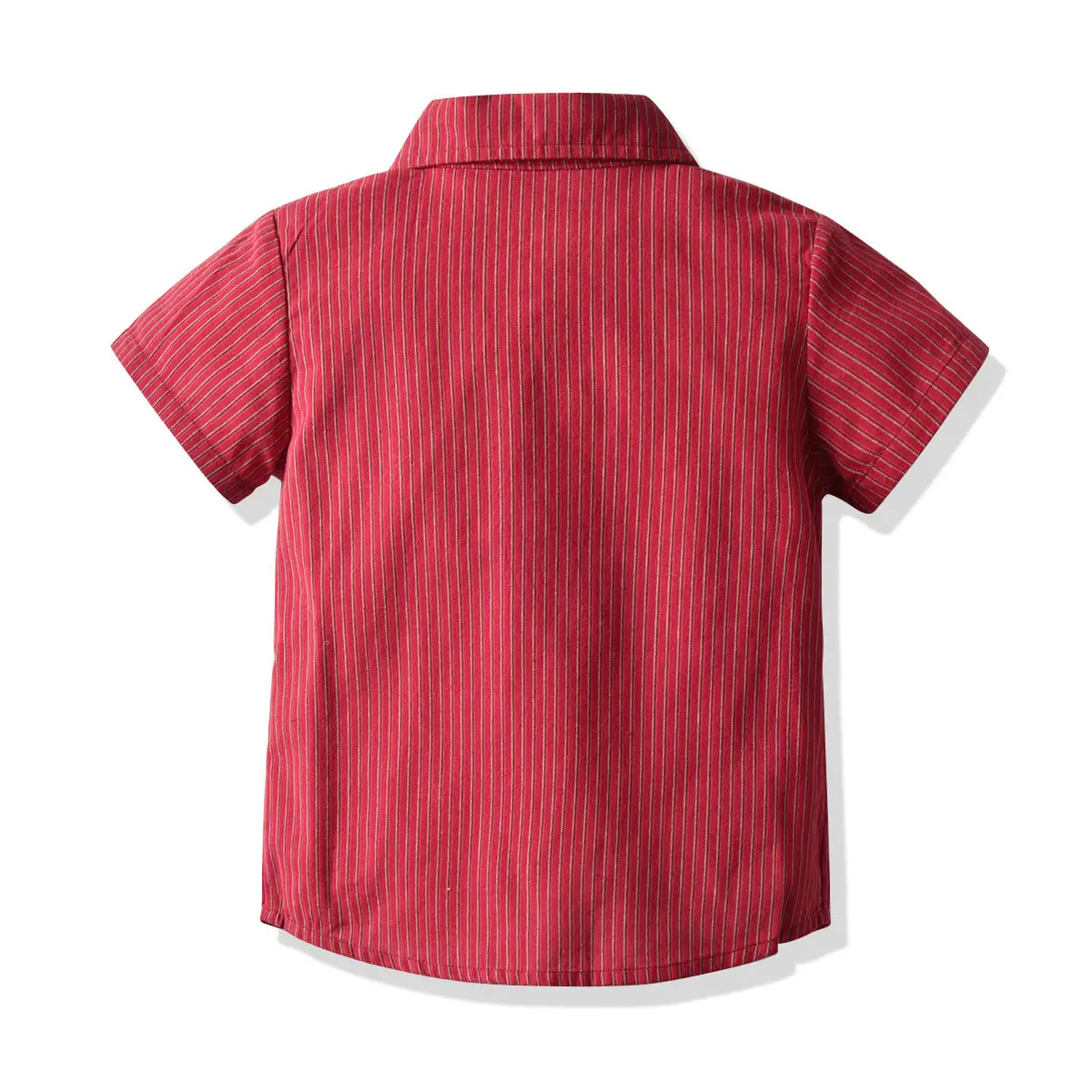 新款绅士衬衣套装 男童礼服条纹短袖领结衬衣背带裤 生日套装代发