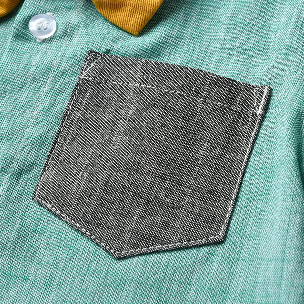 加工定制 跨境 夏季新款 男童套装时尚翻领拼接短袖衬衫短裤背带