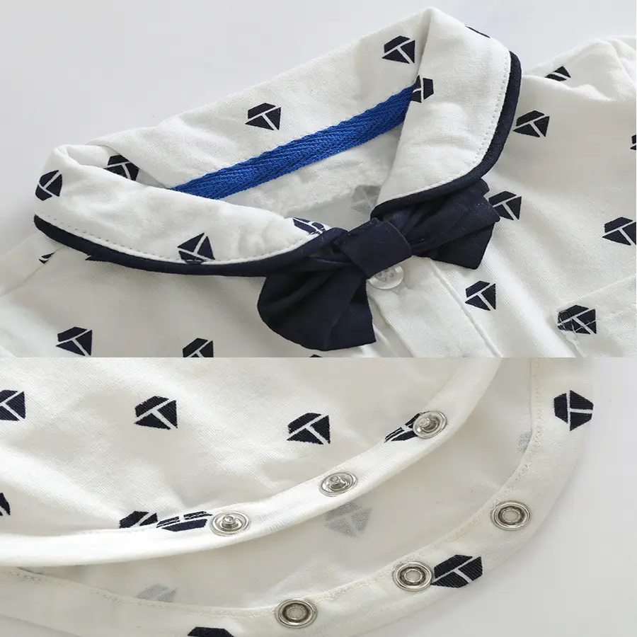 加工定制 夏季新款男宝宝绅士领结套装爬服 短袖星星哈衣儿童童装