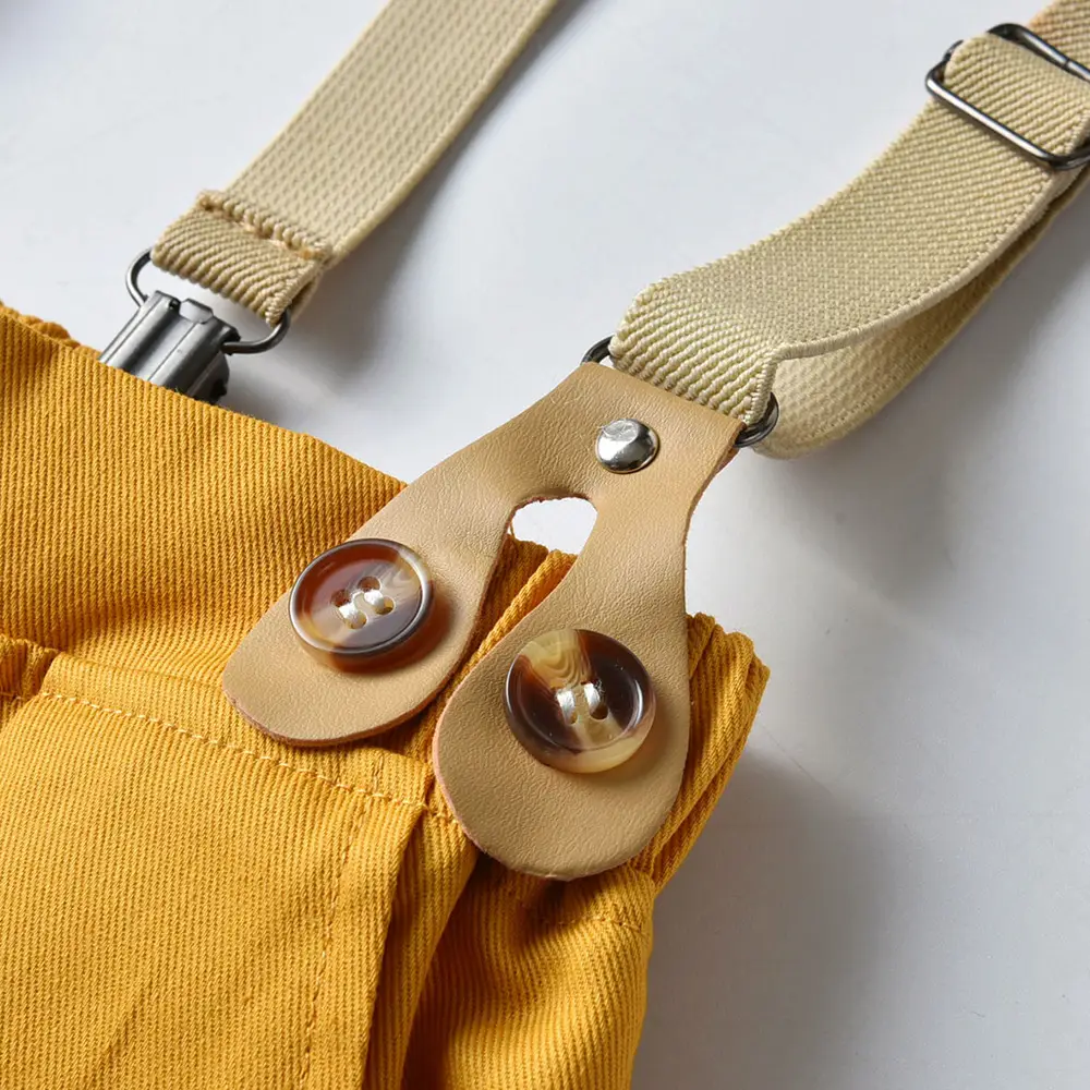 加工定制 跨境 夏季新款 男童套装时尚翻领拼接短袖衬衫短裤背带