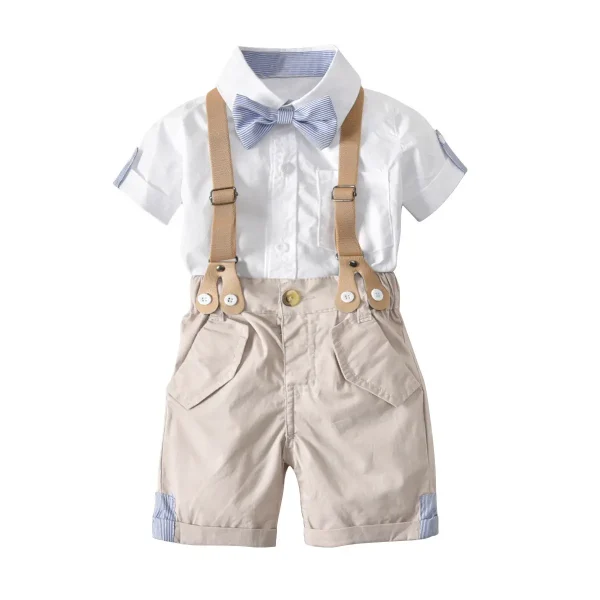 夏季棉韩版男宝宝绅士领结短袖儿童套装外贸童装礼服厂家加工定制