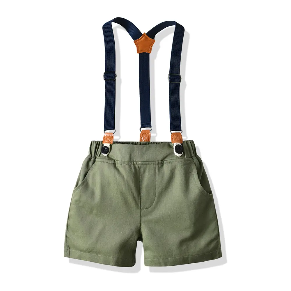 童装2023夏季新款儿童韩版服装批发男童条纹短袖衬衫松紧背带裤子