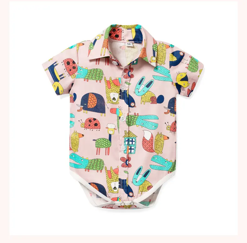 加工定制外贸男童绅士服男宝卡通动植物爬服短袖哈衣短裤领结童装