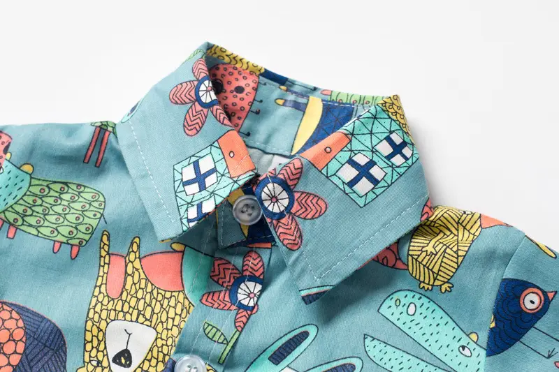 加工定制外贸男童绅士服男宝卡通动植物爬服短袖哈衣短裤领结童装