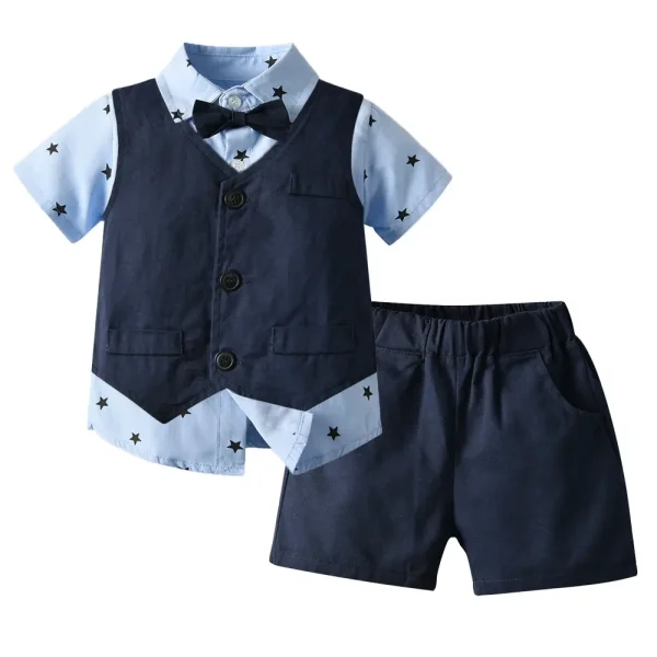 童装夏季新款儿童韩版一件代发男宝宝男童马甲短袖衬衫儿童生日服