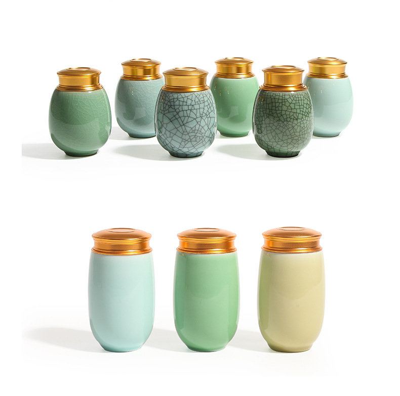 龙泉青瓷小号便携旅行茶叶罐陶瓷密封罐储物罐大号茶仓雕刻logo