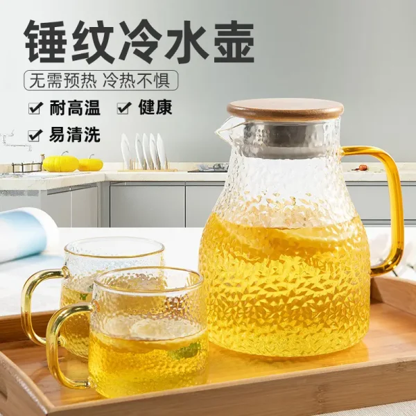 高硼硅玻璃茶壶多功能木盖茶具套装 新中式 果汁饮料凉水壶冷水壶