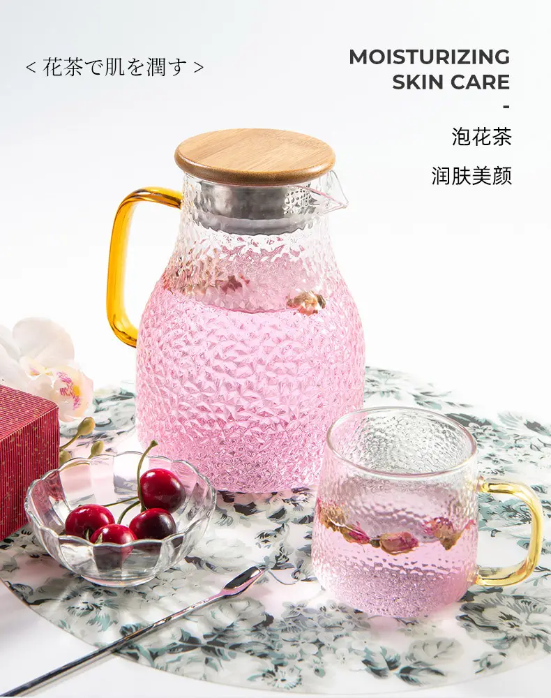 高硼硅玻璃茶壶多功能木盖茶具套装 新中式 果汁饮料凉水壶冷水壶