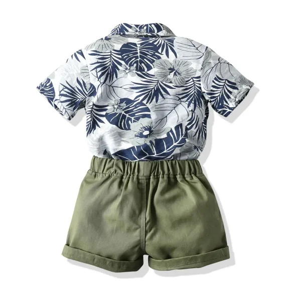 跨境 外贸夏款童装男童休闲夏季薄款套装印花短袖衬衫沙滩风度假