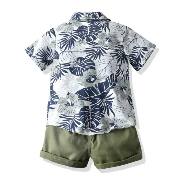 跨境 外贸夏款童装男童休闲夏季薄款套装印花短袖衬衫沙滩风度假