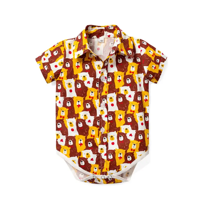 加工定制 跨境 男宝宝绅士三角哈衣夏季新款短袖爬服卡通印花哈衣