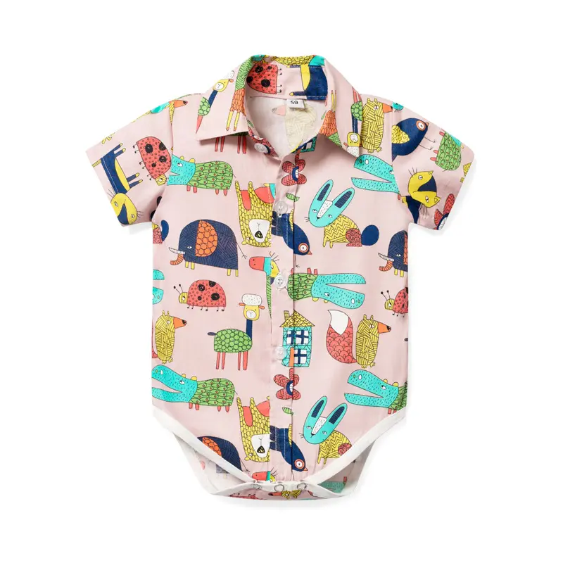 现货 外贸 男宝宝绅士三角哈衣夏季新款短袖爬服卡通印花哈衣批发