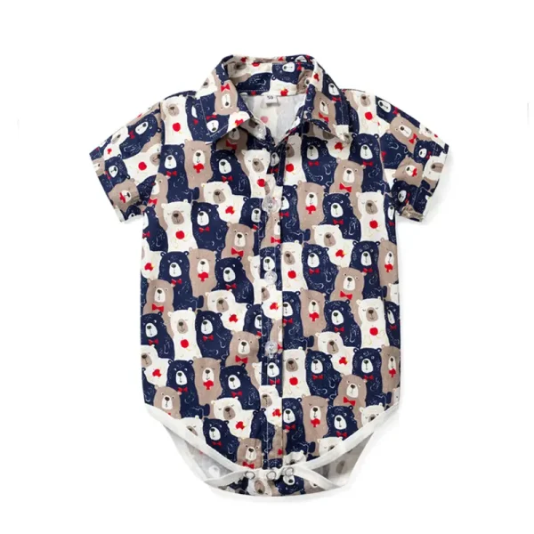 加工定制 跨境 男宝宝绅士三角哈衣夏季新款短袖爬服卡通印花哈衣