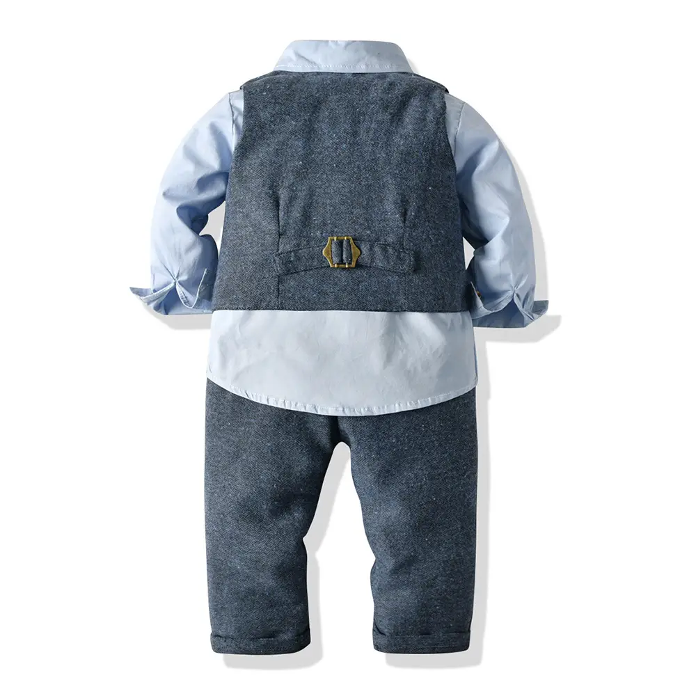 韩版潮流男童套装中大童长袖衬衫马甲西装西服长裤三件套儿童节