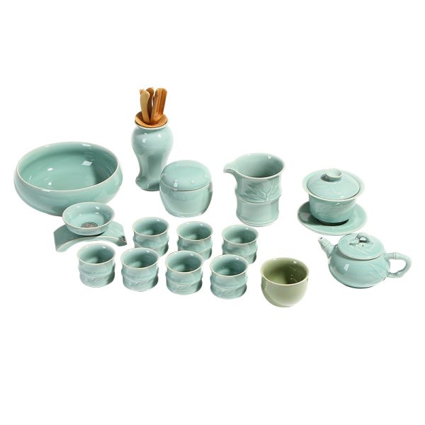 龙泉青瓷 茶具套装陶瓷功夫茶杯盖碗公道杯六君子礼盒装 商务礼品