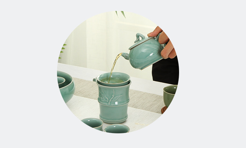 龙泉青瓷 茶具套装陶瓷功夫茶杯盖碗公道杯六君子礼盒装 商务礼品