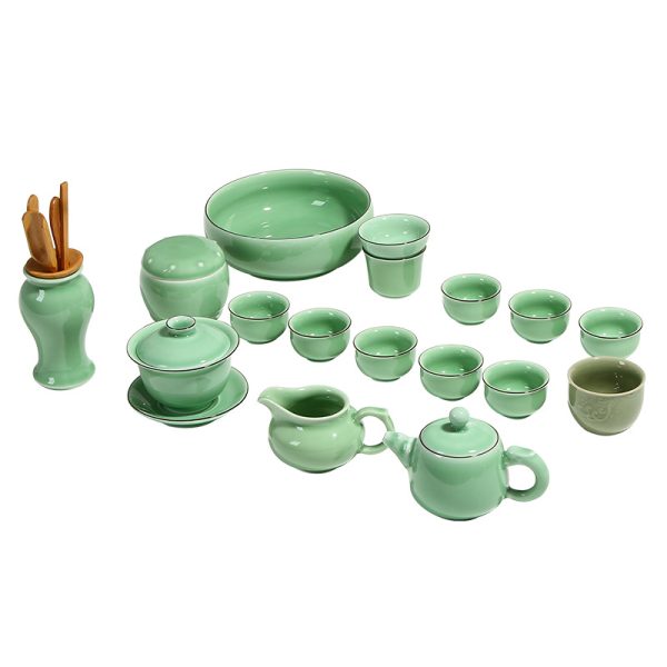 龙泉青瓷 功夫茶具套装茶室陶瓷茶壶公道杯盖碗简约家用 商务礼品