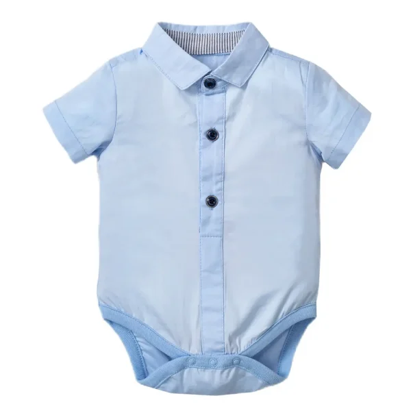 加工定制 跨境外贸童装婴幼服饰男宝宝短袖爬服领结背带套装礼服