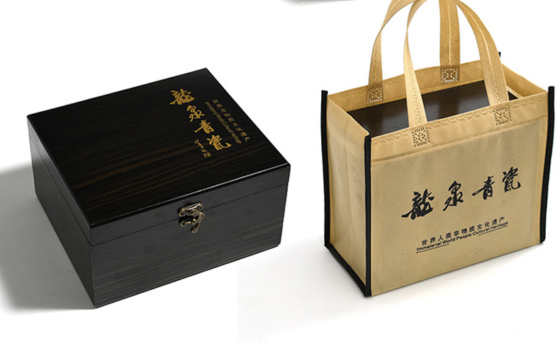 龙泉青瓷茶杯陶瓷创意办公杯会议杯带手柄带盖水杯高档商务礼品杯