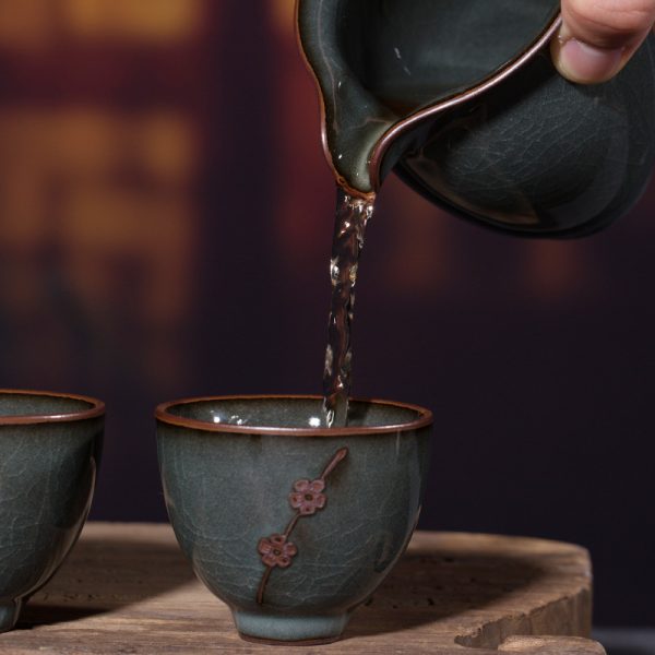 龙泉青瓷 功夫茶具套装陶瓷茶壶铁胎茶杯高端家用商务送礼礼盒装