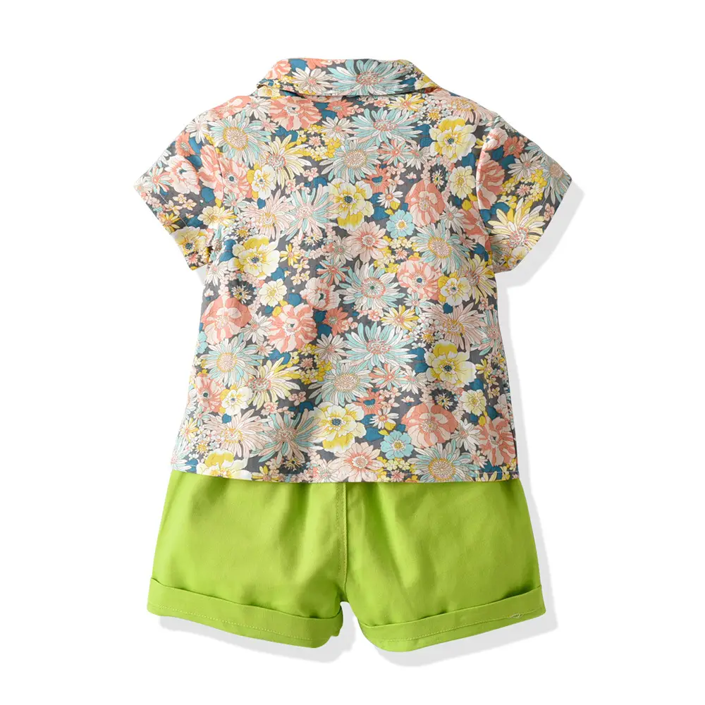 儿童礼服children男童套装短袖衬衫印花开衫背带短裤周岁摄影表演