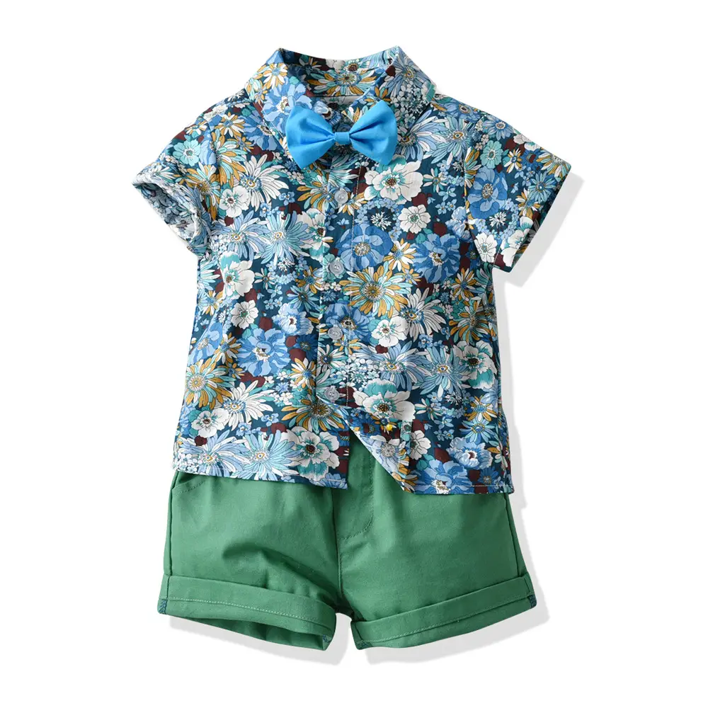 儿童礼服children男童套装短袖衬衫印花开衫背带短裤周岁摄影表演