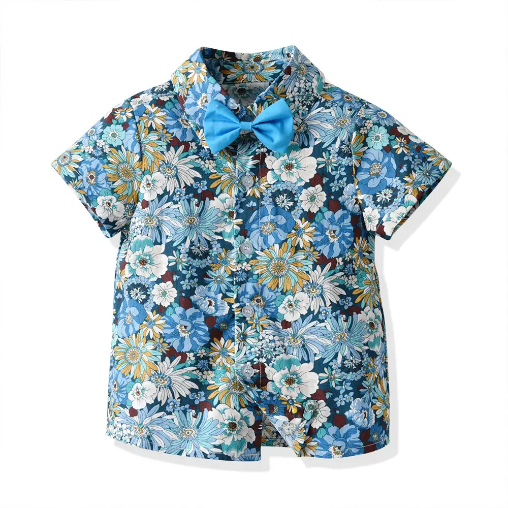 儿童礼服children男童套装短袖衬衫印花开衫背带短裤周岁摄影表演