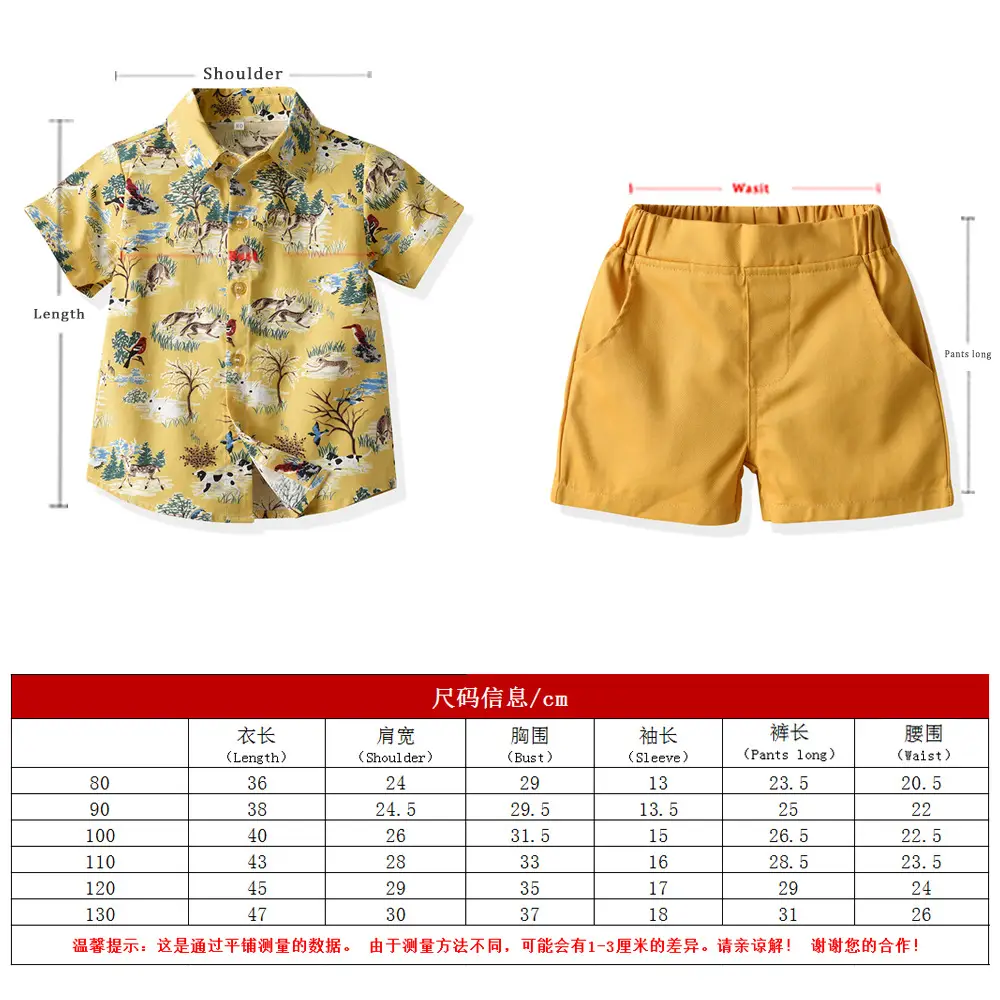 厂家批发套装潮牌短裤童套装翻领短袖短裤男童休闲沙滩风印花衬衫