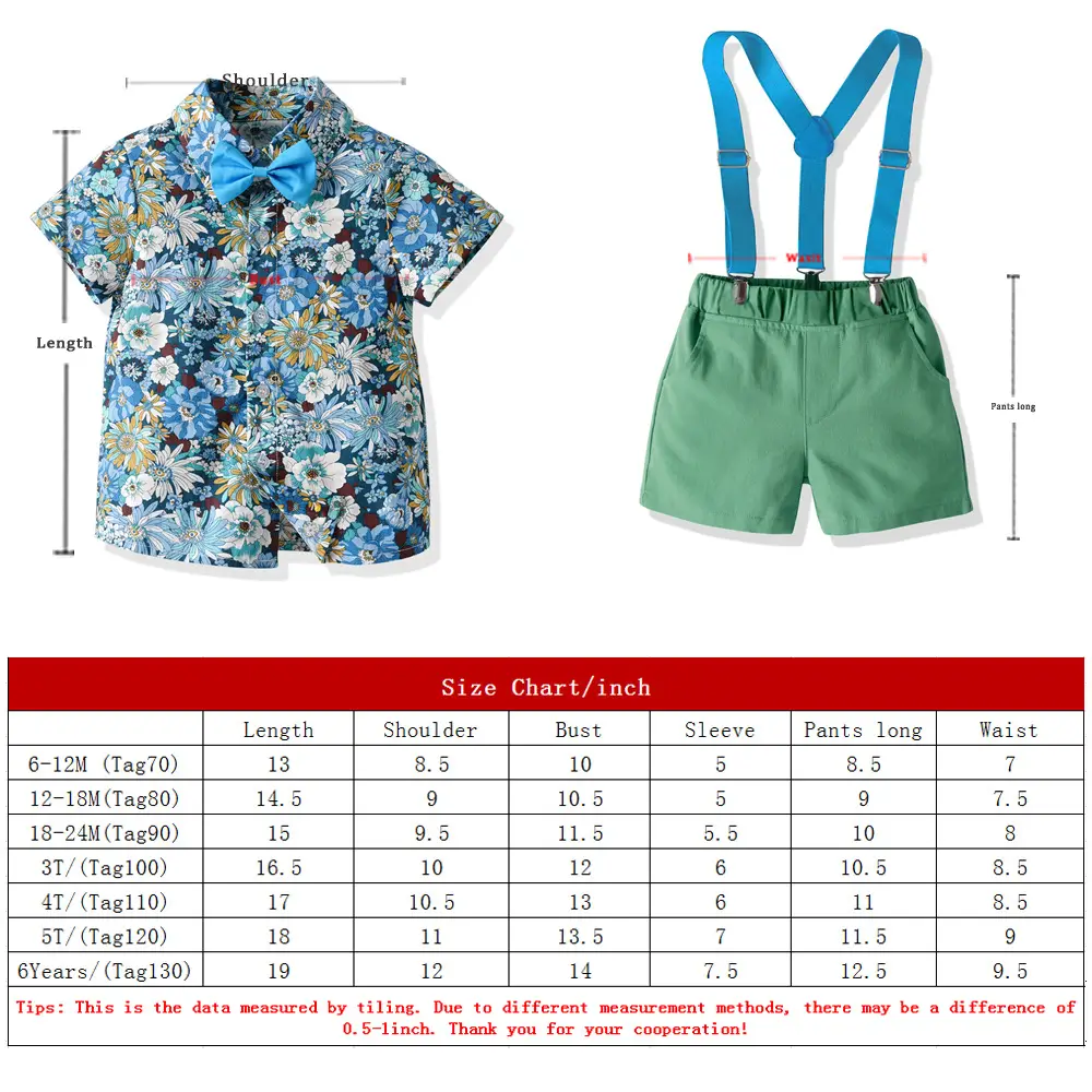 儿童礼服children男童套装短袖衬衫印花开衫背带短裤周岁摄影表演