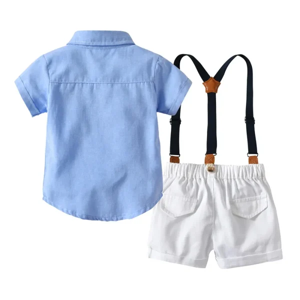 韩版套装春夏童中小童短袖衬衫上衣背带短裤周岁生日礼服一件代发