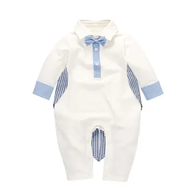 加工定制 跨境外贸童装婴幼服饰男宝宝短袖爬服领结背带套装礼服