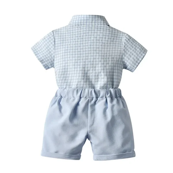 跨境源头工厂夏季礼服装男童宝宝套装绅士短袖纯色马甲两件套装