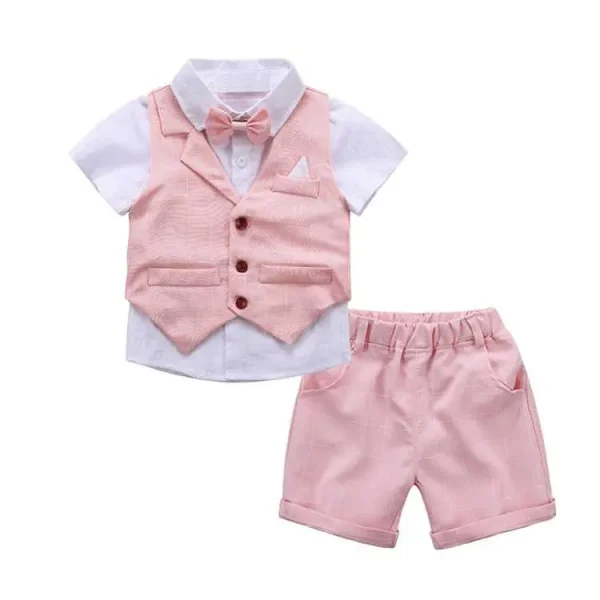 加工定制 男童绅士夏季衬衫宝宝短袖西装马甲儿童礼服三件套1-3岁