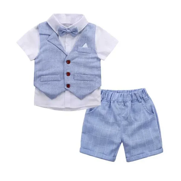 加工定制 男童绅士夏季衬衫宝宝短袖西装马甲儿童礼服三件套1-3岁