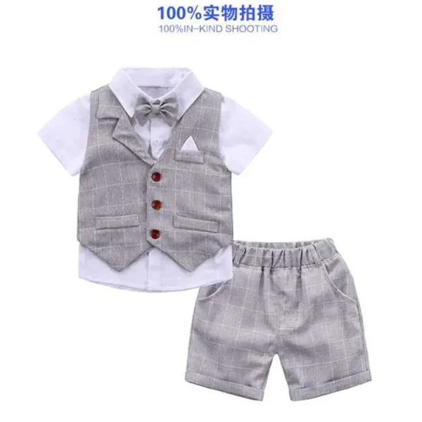 男童套装绅士衣服夏季衬衫宝宝短袖西装马甲儿童礼服三件套1-3岁