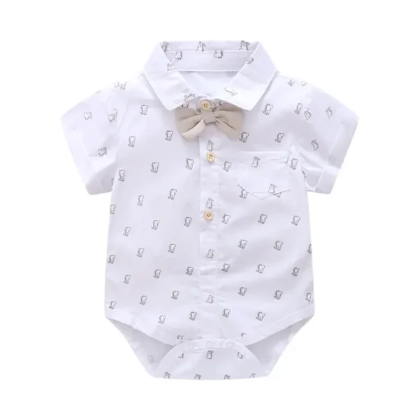 加工定制 跨境 夏季新品男宝宝婴幼儿绅士哈衣小恐龙印花爬服套装