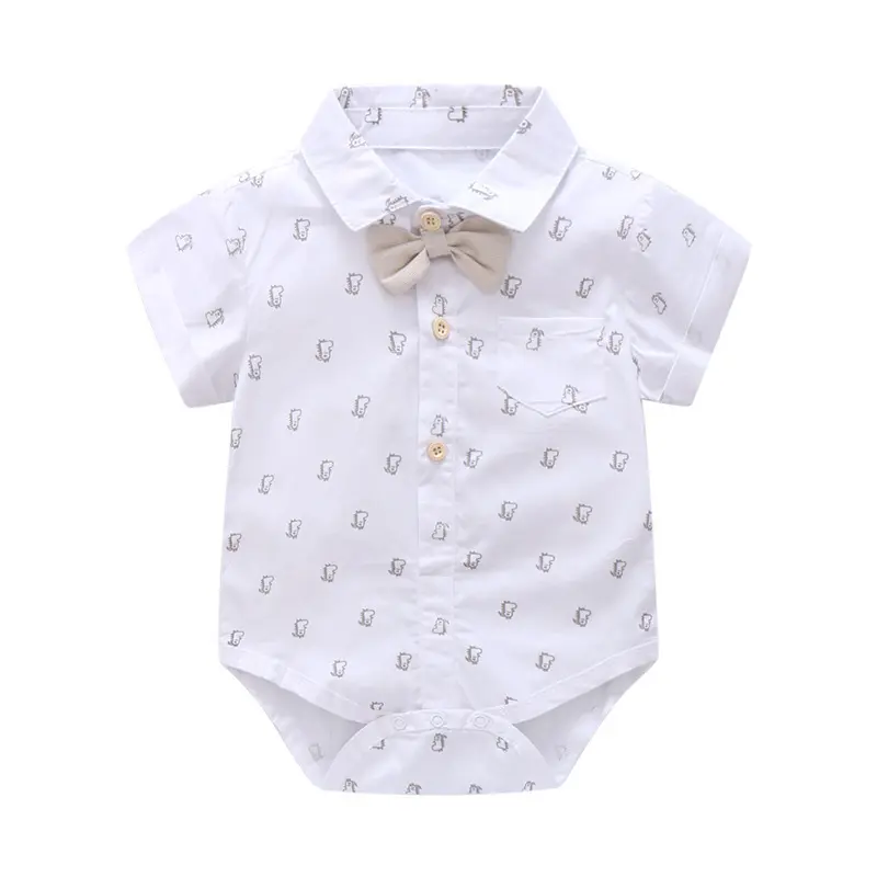 现货 跨境夏季新品男宝宝绅士哈衣小恐龙印花爬服多件套批发+帽子