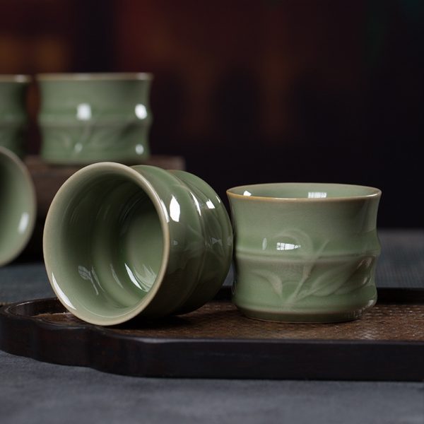 龙泉青瓷功夫茶具套装办公家用商务礼品礼盒整套陶瓷茶具雕刻批发