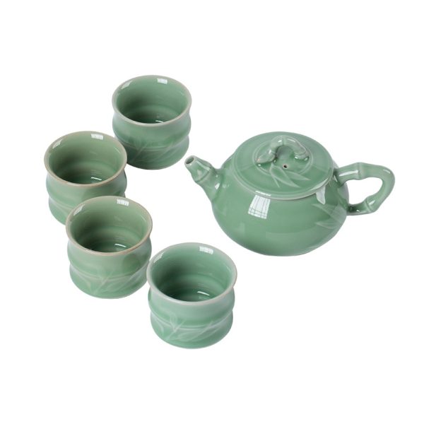 龙泉青瓷厂家直销茶具套装旅行茶具带茶盘 一壶四杯商务礼品雕刻