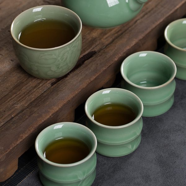 龙泉青瓷茶具套装陶瓷家用18头整套商务送礼功夫茶具礼盒雕刻批发
