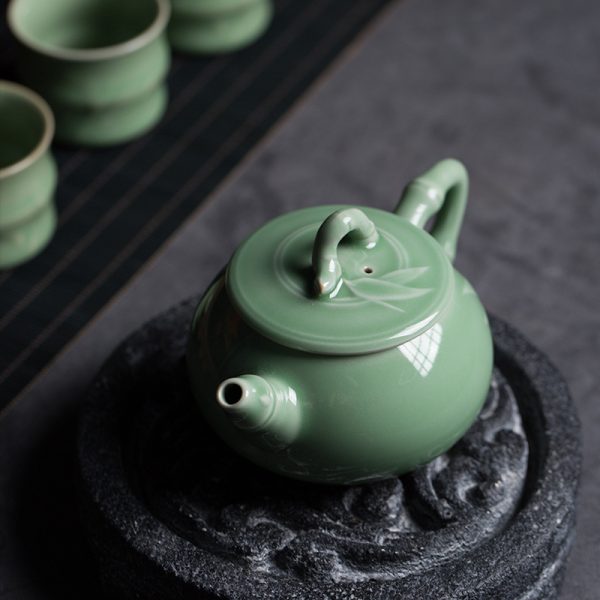 龙泉青瓷厂家直销茶具套装旅行茶具带茶盘 一壶四杯商务礼品雕刻