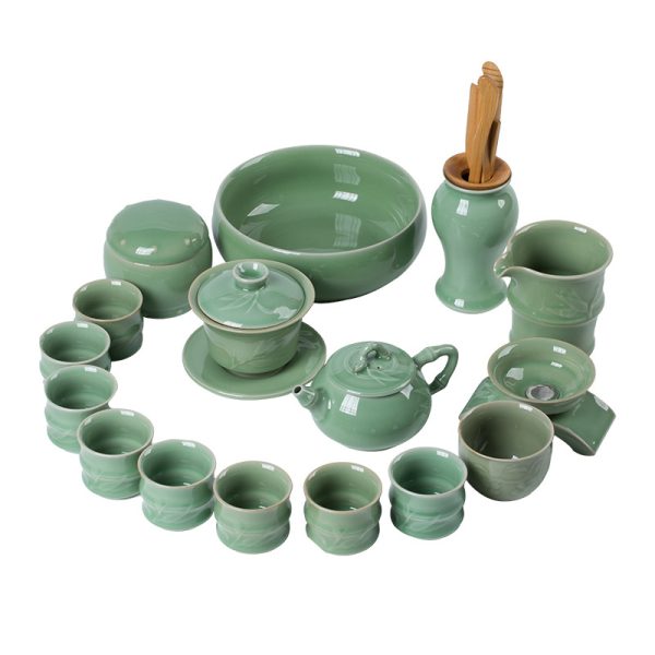 龙泉青瓷 功夫茶具套装陶瓷三才盖碗中式茶壶玻璃品茗杯 商务礼品