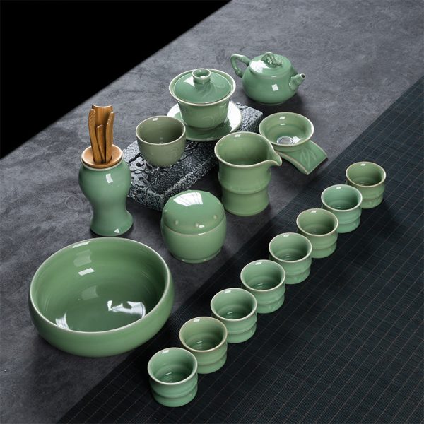 龙泉青瓷 功夫茶具套装陶瓷三才盖碗中式茶壶玻璃品茗杯 商务礼品