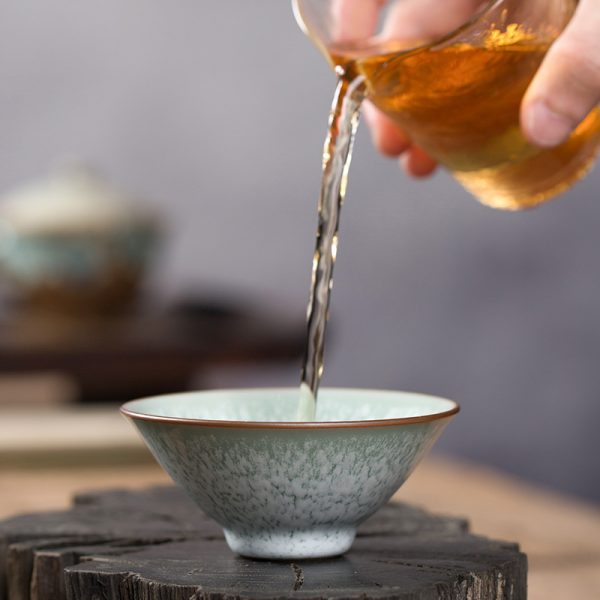 龙泉青瓷 手工主人杯斗笠杯泡茶碗 陶瓷品茗杯叶正茂雪融功夫茶杯