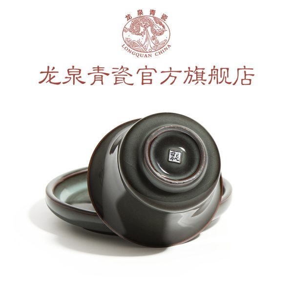 龙泉青瓷 哥窑手工铁胎盖碗 一壶四杯茶具套装商务礼品批发雕刻